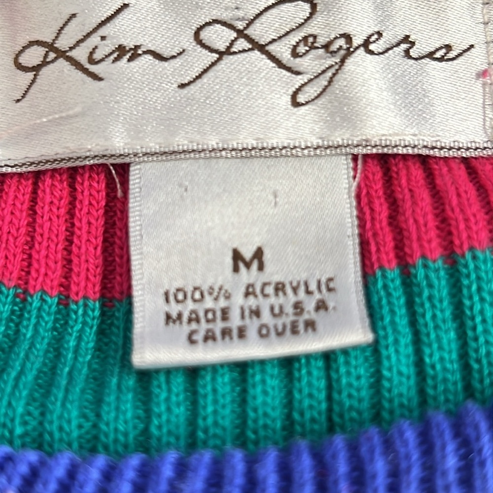 🌞 Kim Rogers colorful striped short sleeve round neck ribbed sweater women M - Picture 7 of 16